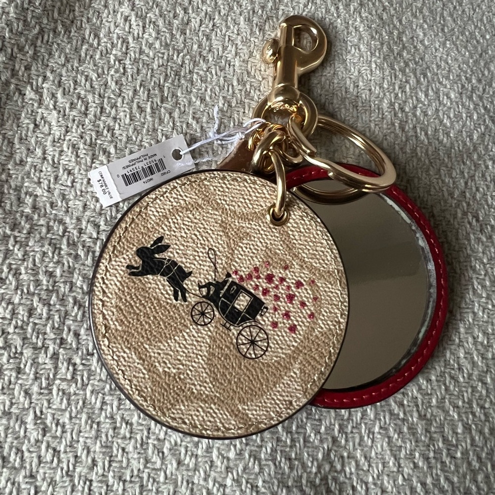 Coach Rabbit, Tan, and Red Keychain with Mirror Year of the Rabbit